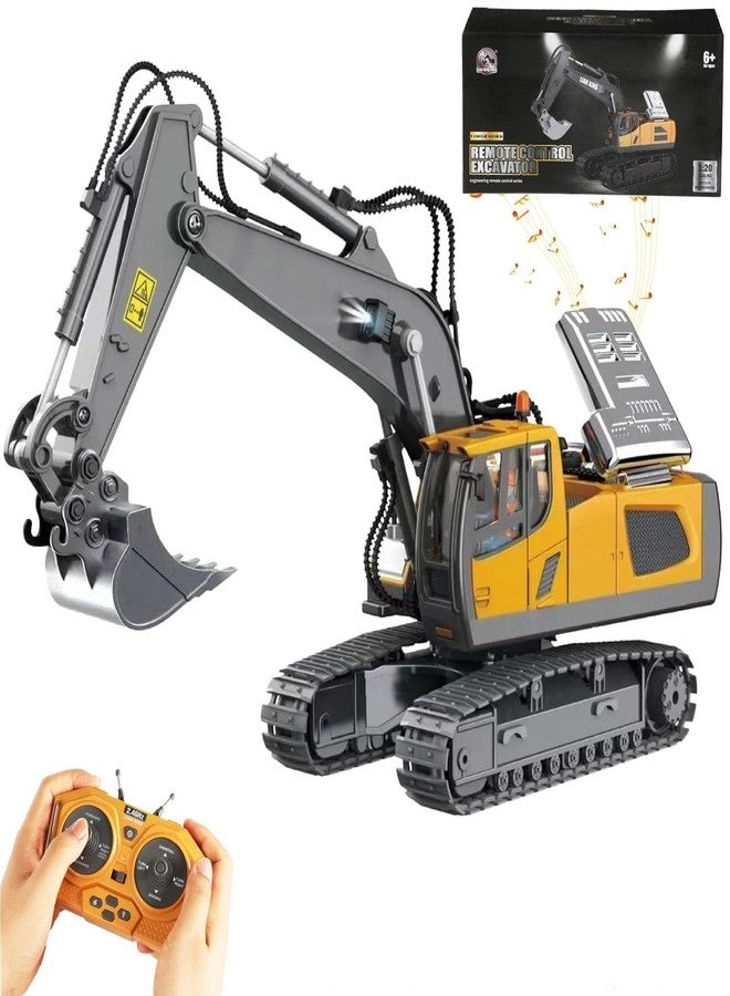 لعبة حفارة تعمل بجهاز تحكم عن بعد من جوي جاي بتردد 2.4 جيجاهرتز للأولاد من 8 إلى 12 عامًا - خيار هدية رائع للأطفال من 3 إلى 10 سنوات فما فوق - حفارة بناء قابلة لإعادة الشحن بمقياس 1:20 مع مجرفة معدنية، متعددة الألوان - Image 1